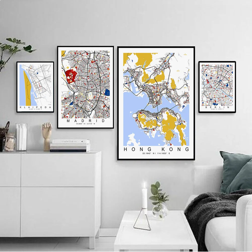 Colour World City Map Wall Art
