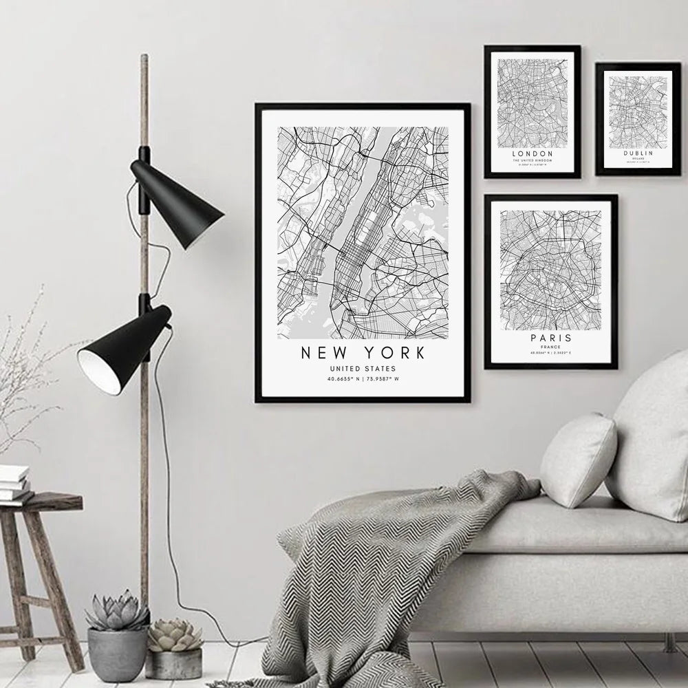 Black and White Map Art