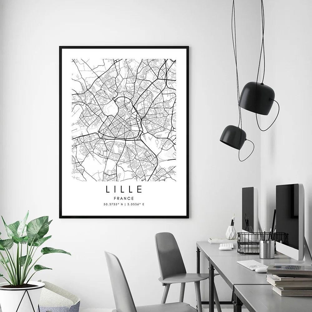 Lille City Map Wall Art