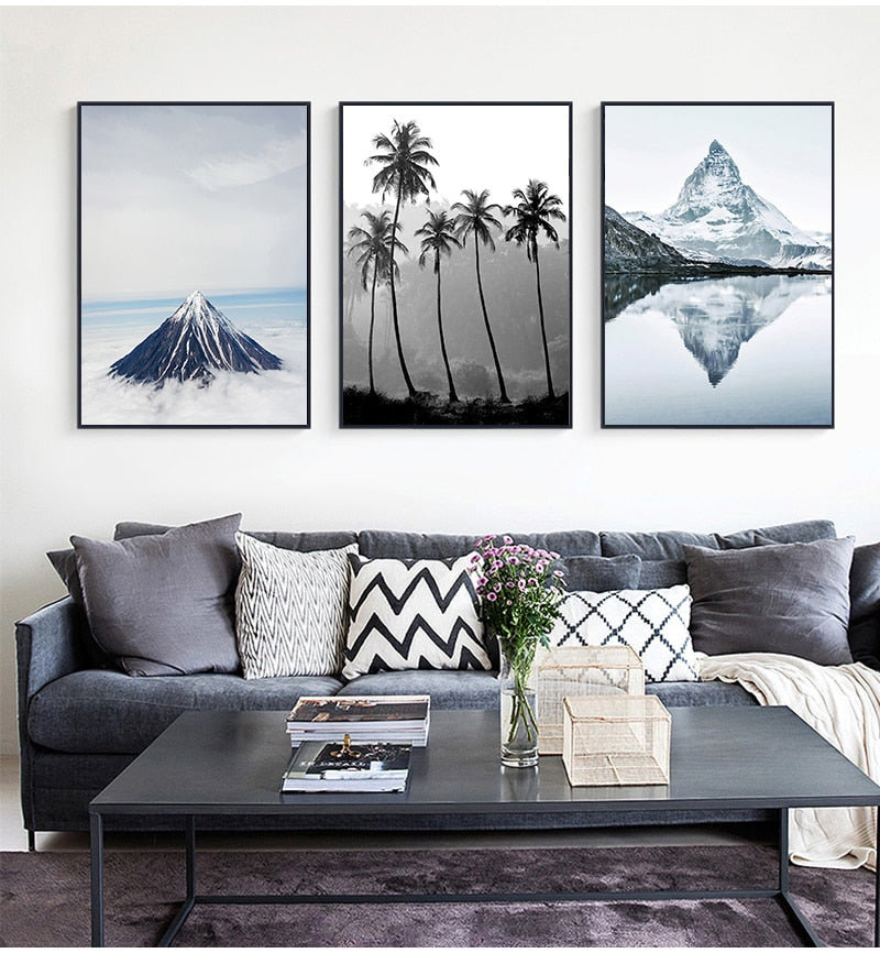 Mountain Tree Boat Lake Wall Art