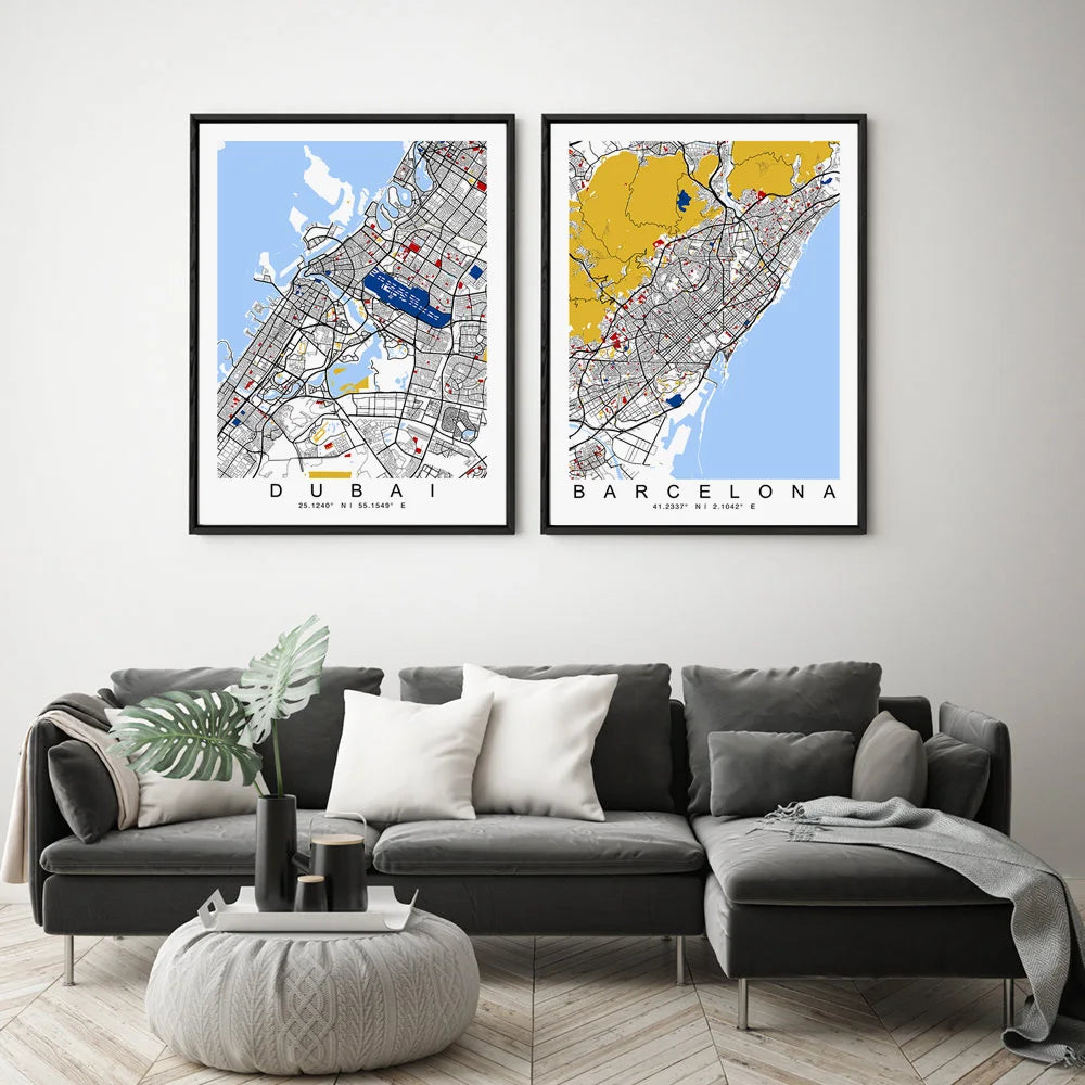 Colour World City Map Wall Art