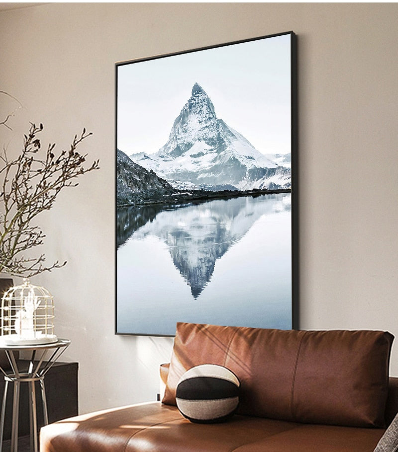 Mountain Tree Boat Lake Wall Art