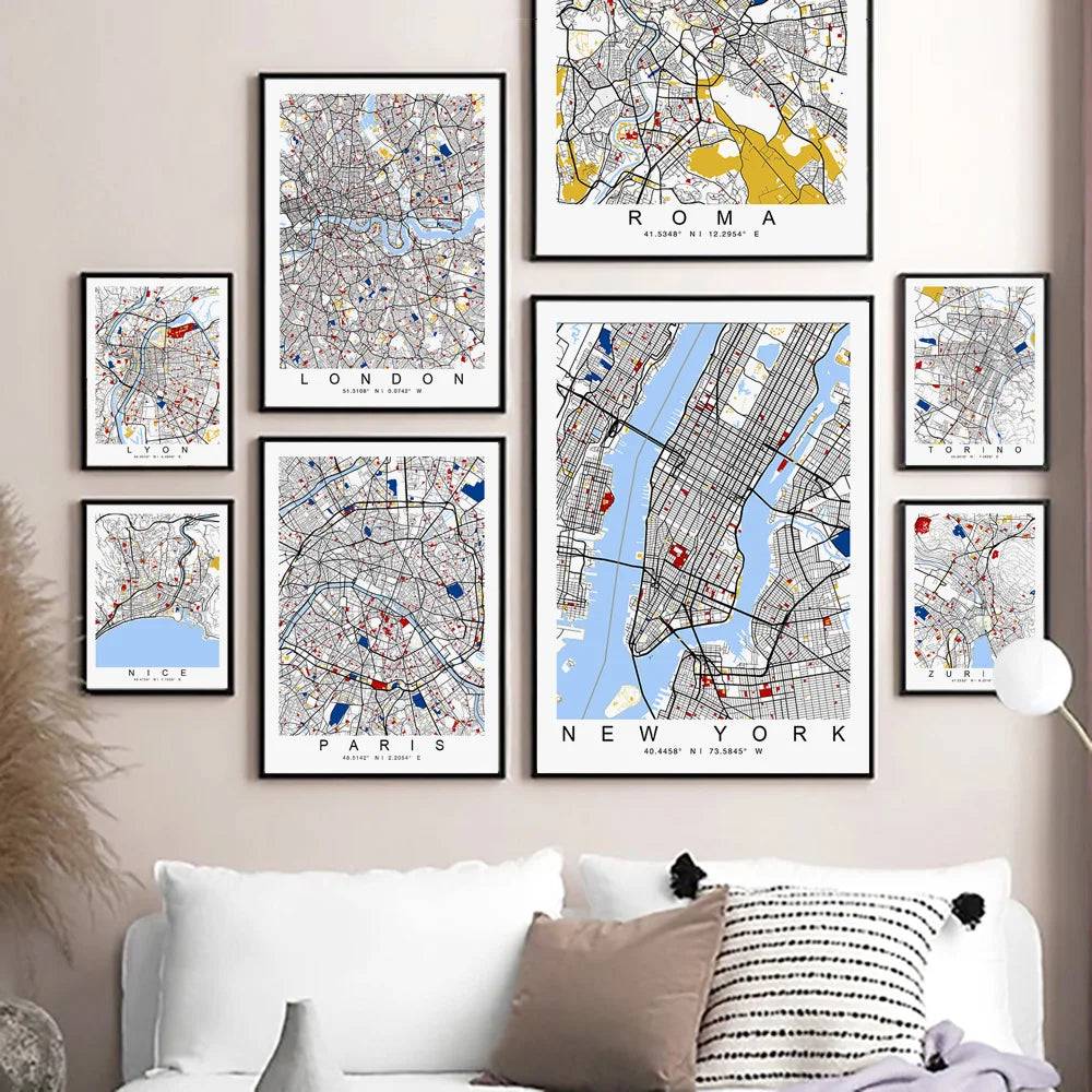 Colour World City Map Wall Art