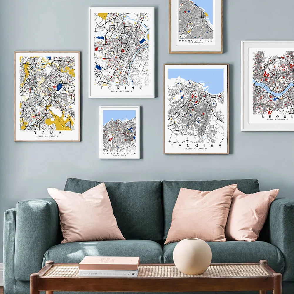 Colour World City Map Wall Art