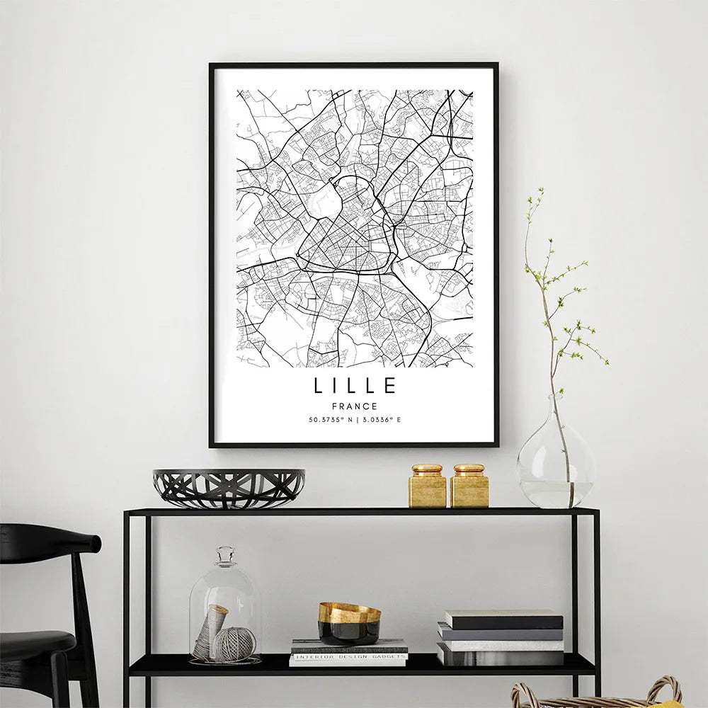 Lille City Map Wall Art