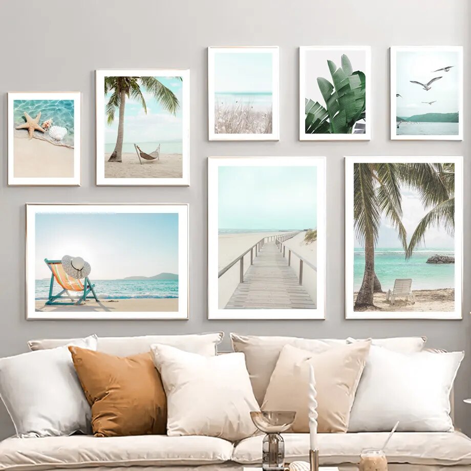 Beach Waves House Trees Wall Art