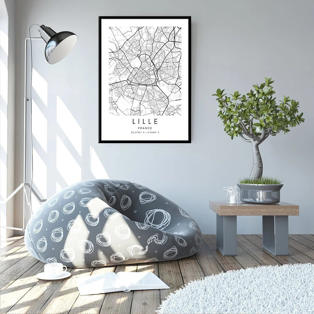 Lille City Map Wall Art