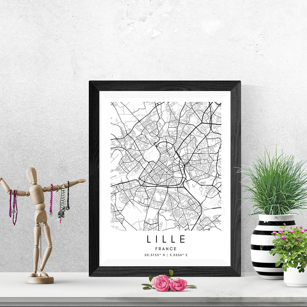 Lille City Map Wall Art