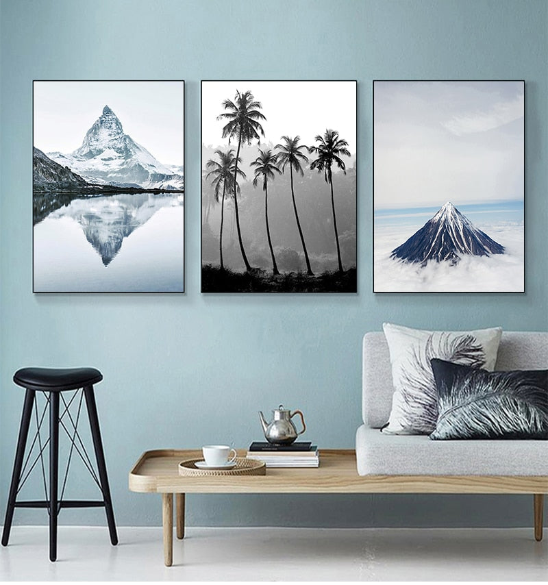 Mountain Tree Boat Lake Wall Art